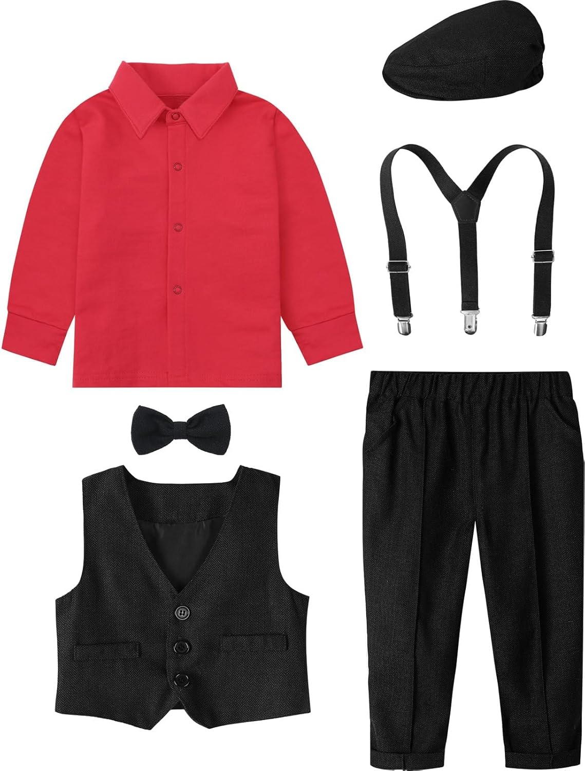 A&J DESIGN 5pcs Baby Boys Suit, 12 Months - 3T, Shirt & Pants & Vest & Hat & Bow Tie