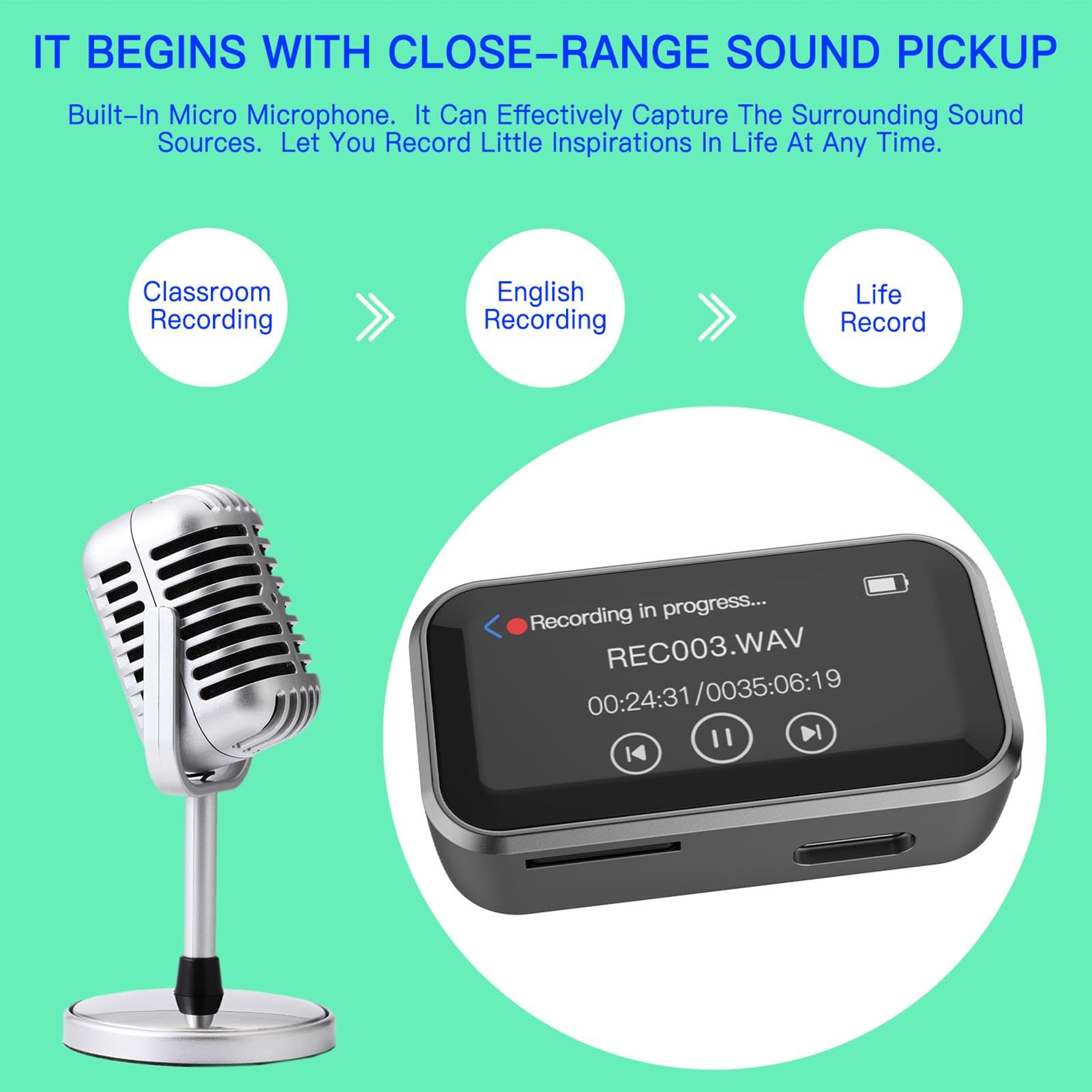 Jectse Reproductor de MP3 de 32 GB con Bluetooth, Reproductores de MP3 Portátiles con Clip de Retroceso, Pantalla Táctil Completa de 1.47 Pulgadas, Reproductor de Música sin Pérdida de