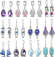 hefanny 12 Pairs Teardrop Druse Crystal Drop Dangle Earrings for Women - Cubic Zirconia Huggie Hoop Set, Boho Christmas Gift Jewelry