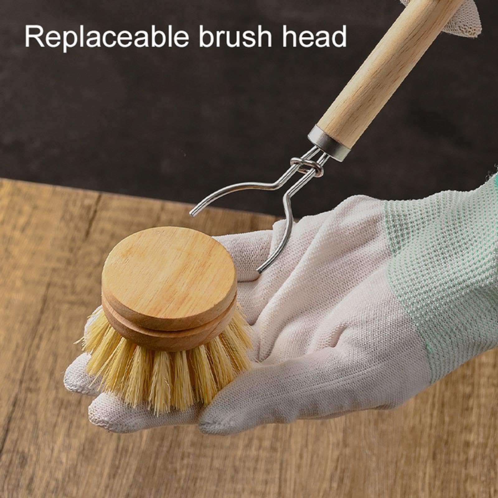 Cepillo para Platos reemplazable con Mango de Madera, quitamanchas, Cepillo portátil para Fregar y Limpiar el hogar, Accesorios de Cocina (Pelo de sisal)