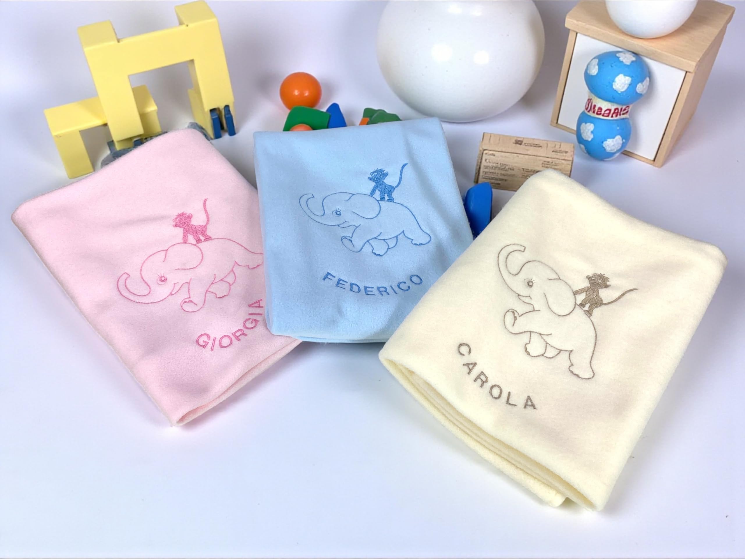 Tex family Manta polar personalizada con nombre – Elefantino – Niño y niña – Guardería cuna cuna recién nacido, bordado Made in Italy – 140 x 100 cm, rosa