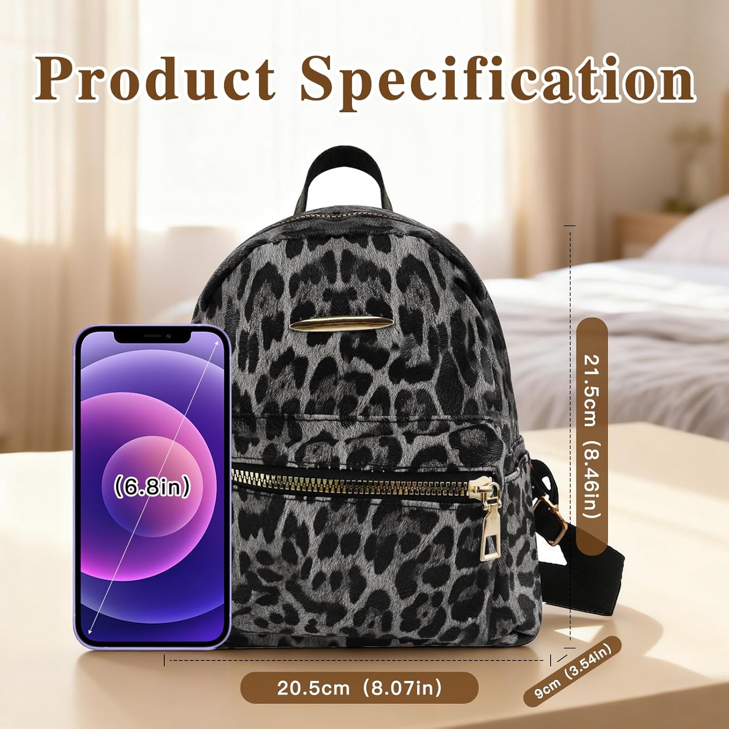 Small Backpack for Women, Leopard Print Backpack with Zipper, Waterproof Mini Backpack Purse with Adjustable Strap (Brown) - Image 2