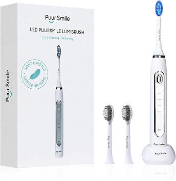 Soft Bristle Electric Toothbrush, Rechargeable with Wireless Charging by Puur Smile - 2 Blue led Brush Heads for Adults | 4 Cleaning Modes with Smart Timer, IPX7 Waterproof, Long-Lasting Battery