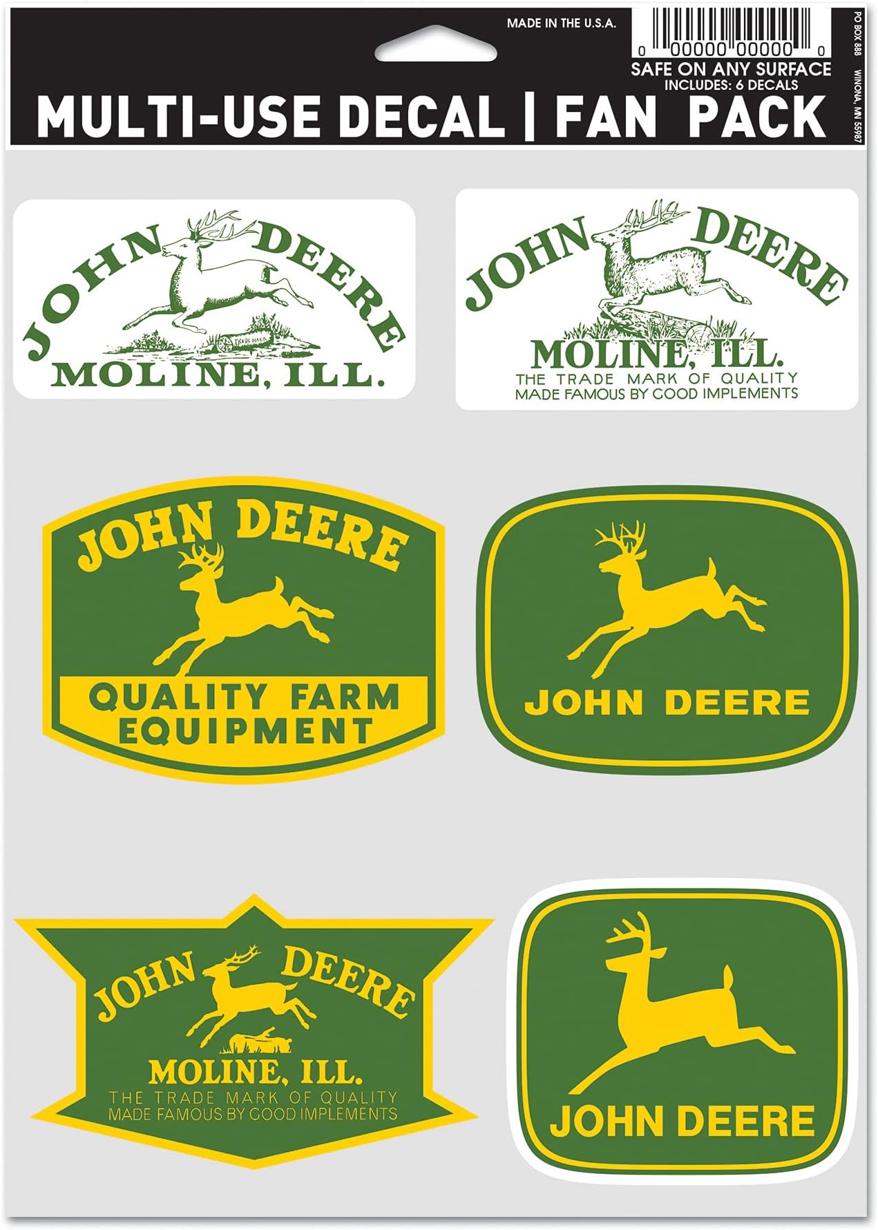 John Deere 6 Pack Multi-USE Decals 5.5X7.75 Logo Vintage
