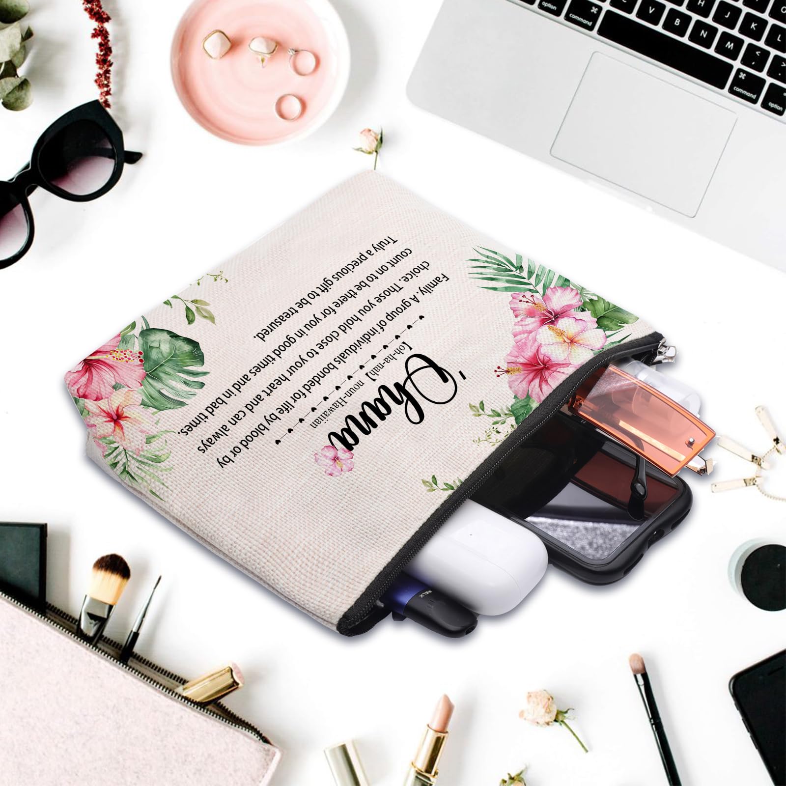 Hawaiian Travel Souvenirs Gifts for Women - Makeup Bag Cosmetic Bag for Hawaii Trip, City Themed Travel Essentials Bag Pouch