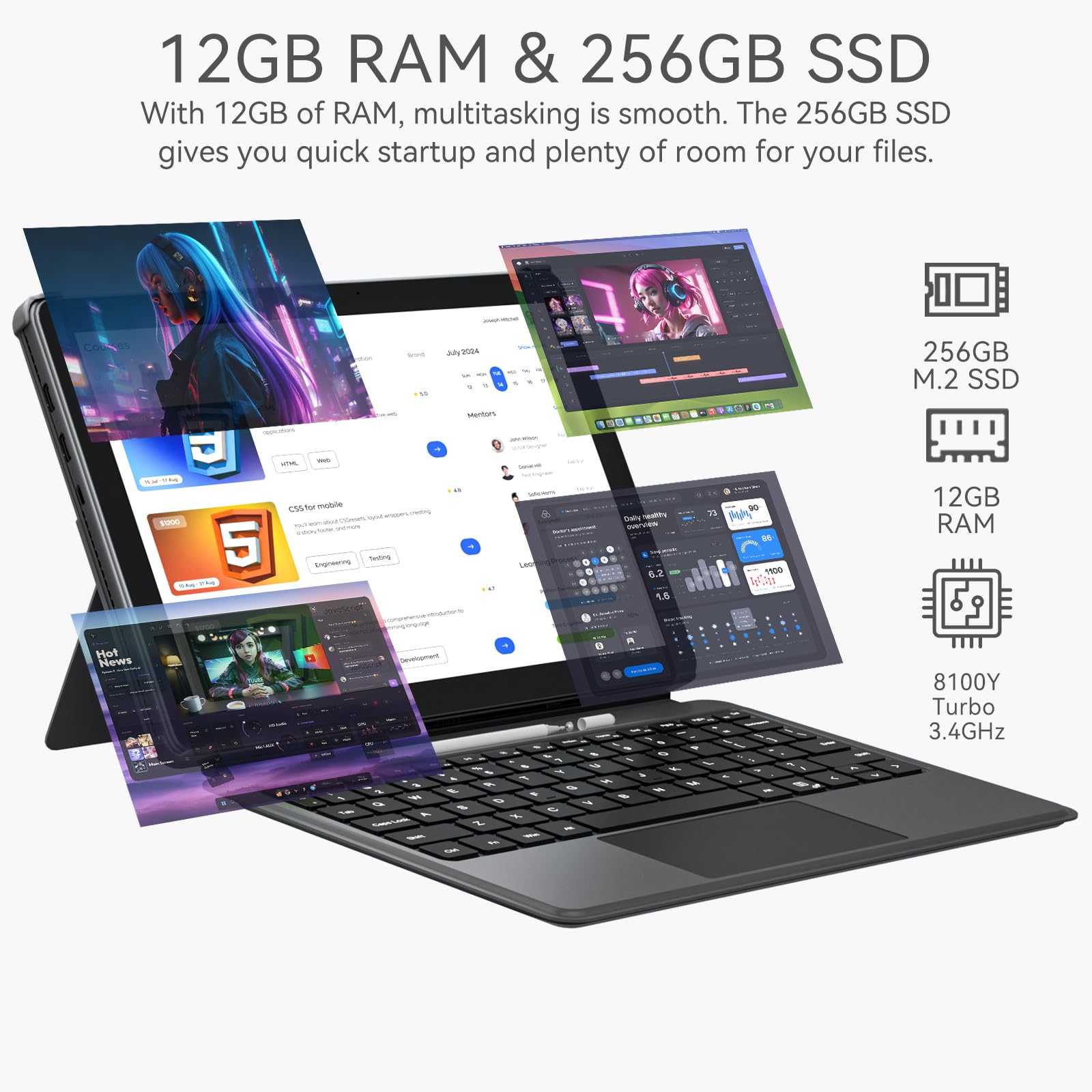 Amazon.co.jp: 2in1 タブレットPC 12GBメモリ 256GB SSD搭載、Core m3