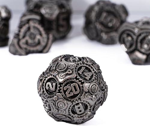 Miniatura 7 de Juego de dados de metal D&D, 7 dados DND con bolsa de regalo de dados para juegos de rol DND Dungeons and Dragons (Níquel antiguo)