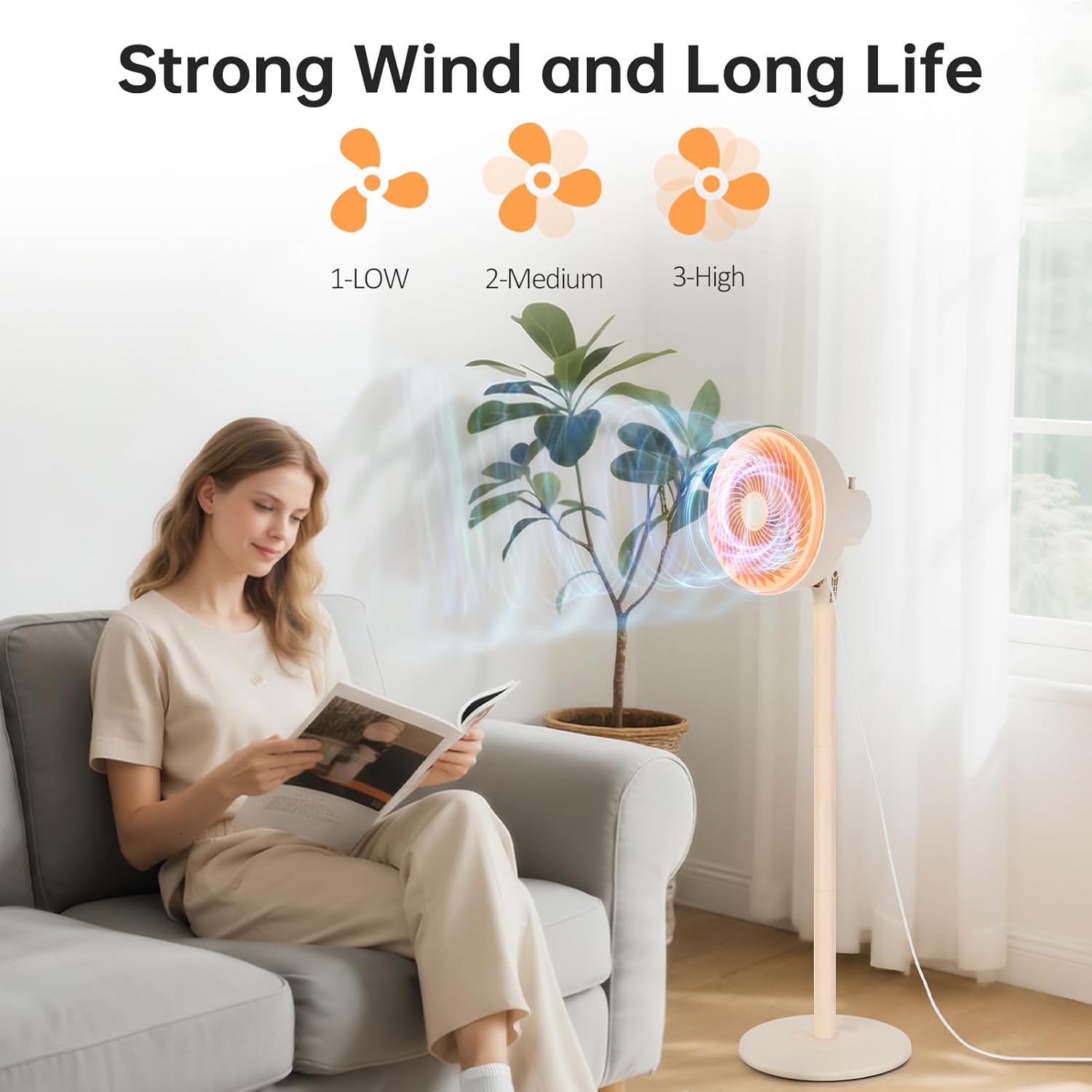 beestar stand fan for bedroom,oscillating pedestal fan with 3-speed, adjustable height,standing floor fan for living room, bedroom, kitchen, and home office
