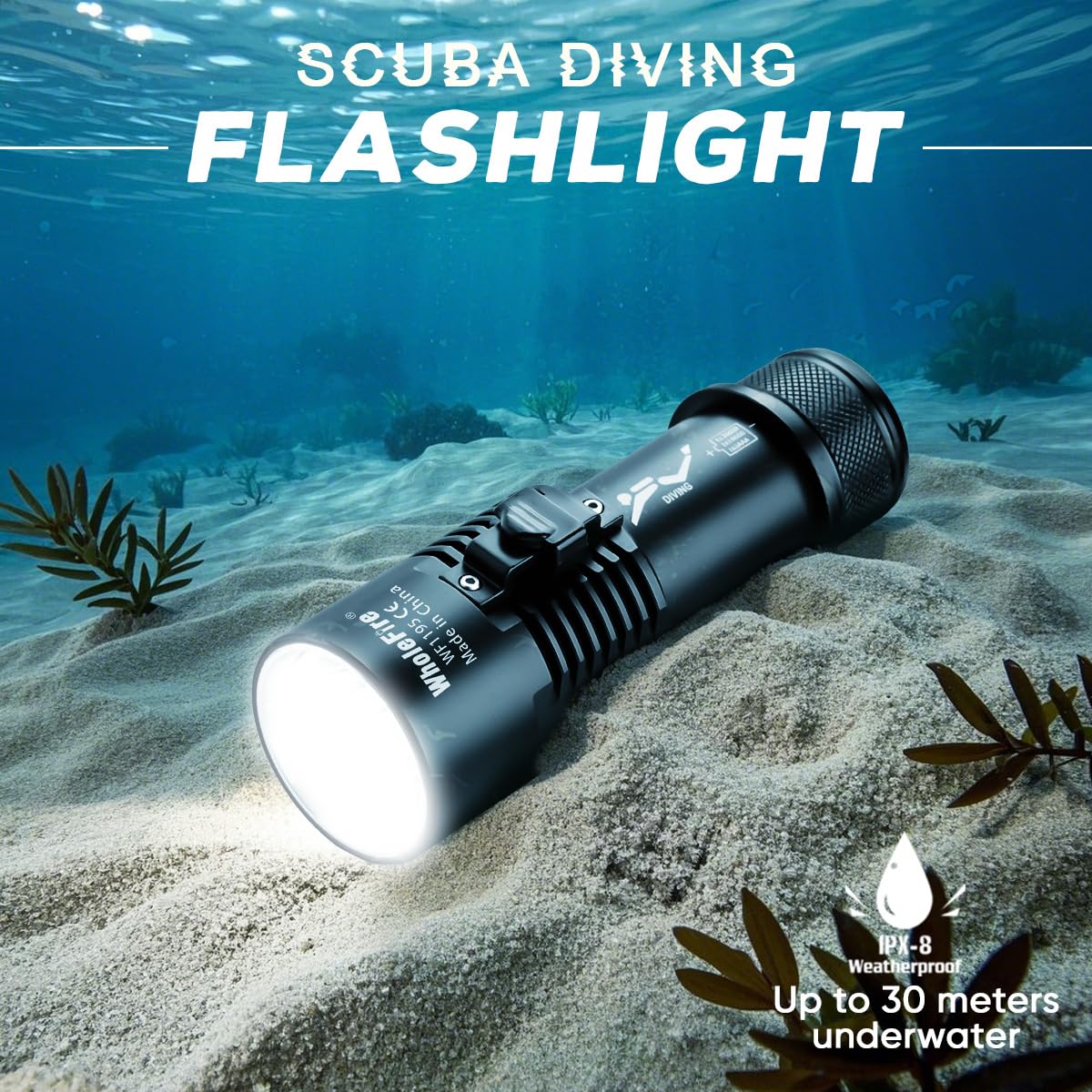 Torche de plongée, 8000 lumens, IPX8, étanche, 3 modes de torche sous-marine, rechargeable, équipement de plongée pour la natation
