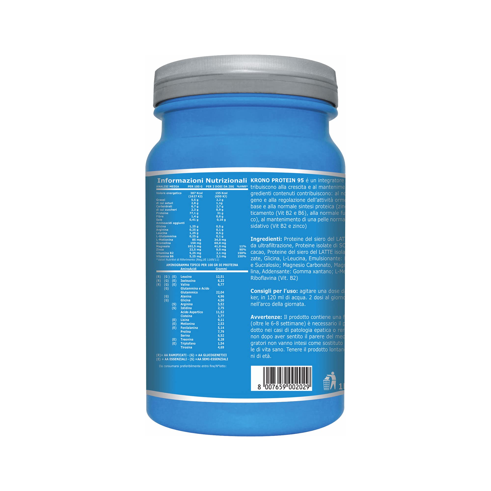 Ultimate Italia - Krono Protein 95-1kg - gusto stracciatella - 6 fonti di proteine a rilascio graduale e 5 aminoacidi che nutrono i muscoli per ore