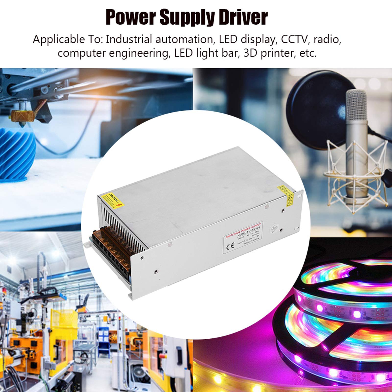 AUNMAS Zasilacz Impulsowy Transformator Regulowany ze Stopu Aluminium DC 24 V 100 W Przeciążenie Zabezpieczenie Przed Zwarciem do Taśmy LED Drukarka 3D Radio CCTV Sprzęt Przemysłowy (S-1000-24