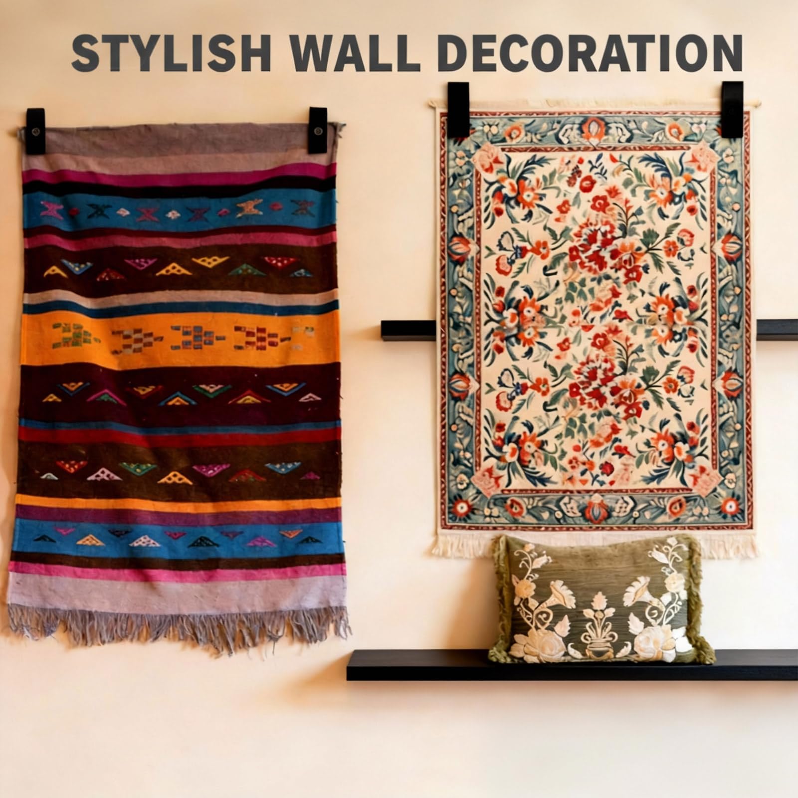 MOCTUS 4 Quilt Hangers For Wall Display, Wooden Rug Clips For Wall Hangings, Decorate With Your Blanket And Tapestry (White, 4 Clips With Hardware - View #3