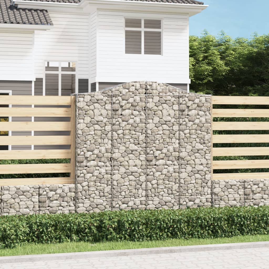 Gavión con arco alto, 200 x 50 x 200/220 cm, hierro galvanizado, plata | Malla metálica decorativa para patio y patio trasero, protección visual sin piedras para llenar con ganchos.
