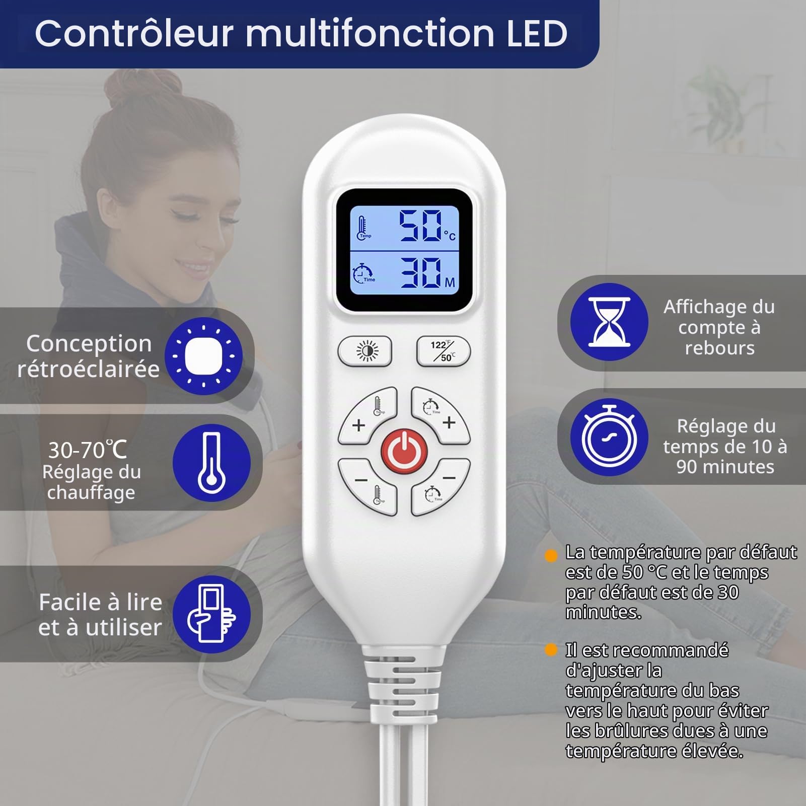 JOBYNA Coussin Chauffant Cervicales Électrique, Coussin de Thermothérapie pour Soulager la Douleur, Chauffage en 5 Secondes, 30℃ à 70℃, Lavable en Machine, Affichage Numérique