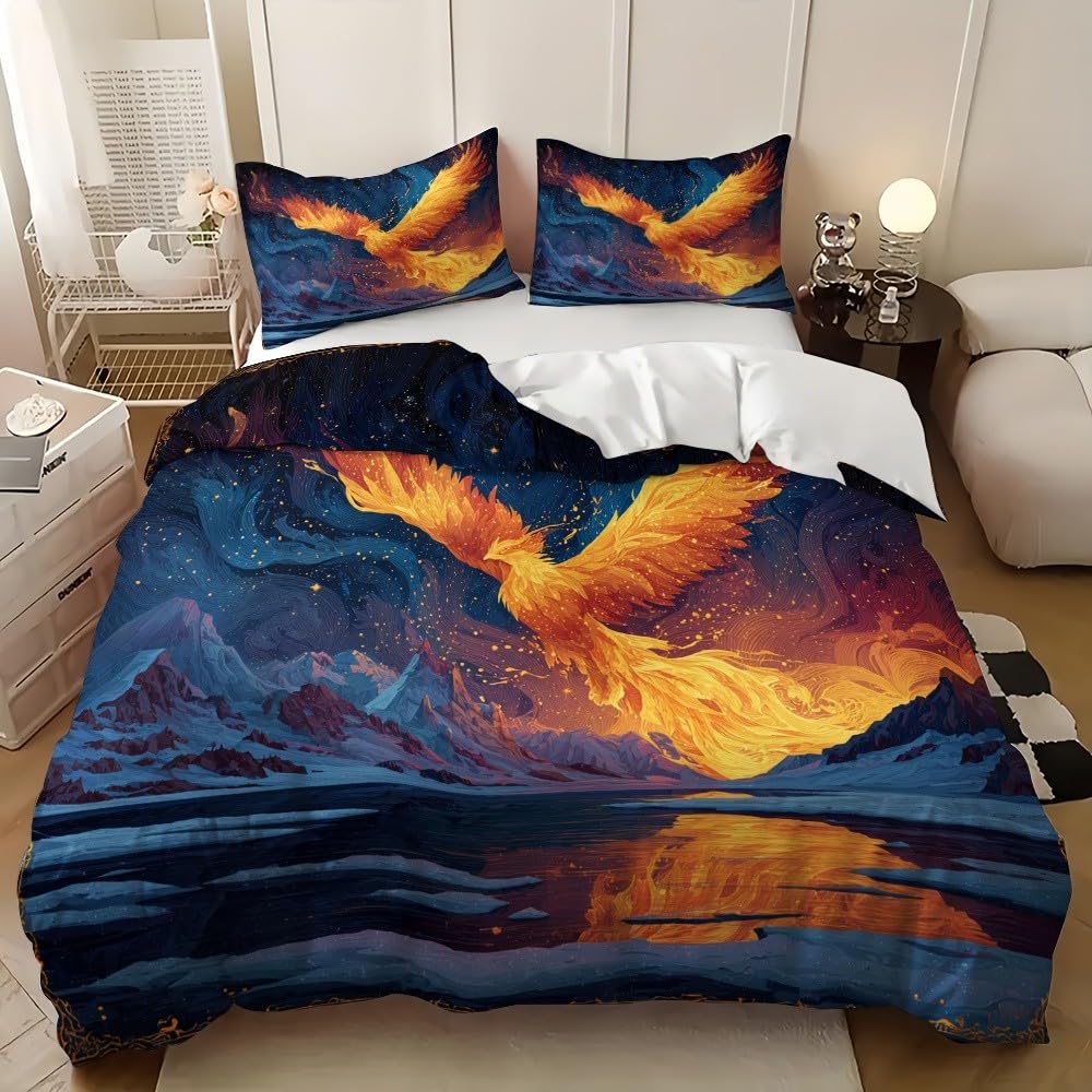 Zestaw pościeli 200x200 cm fantastyczny feniks gwiaździste niebo poszwa na kołdrę chłopiec dziewczyna dorosły 3D mikrofibra nadruk niebieski zestaw pościeli 2-osobowej, dekoracja sypialni