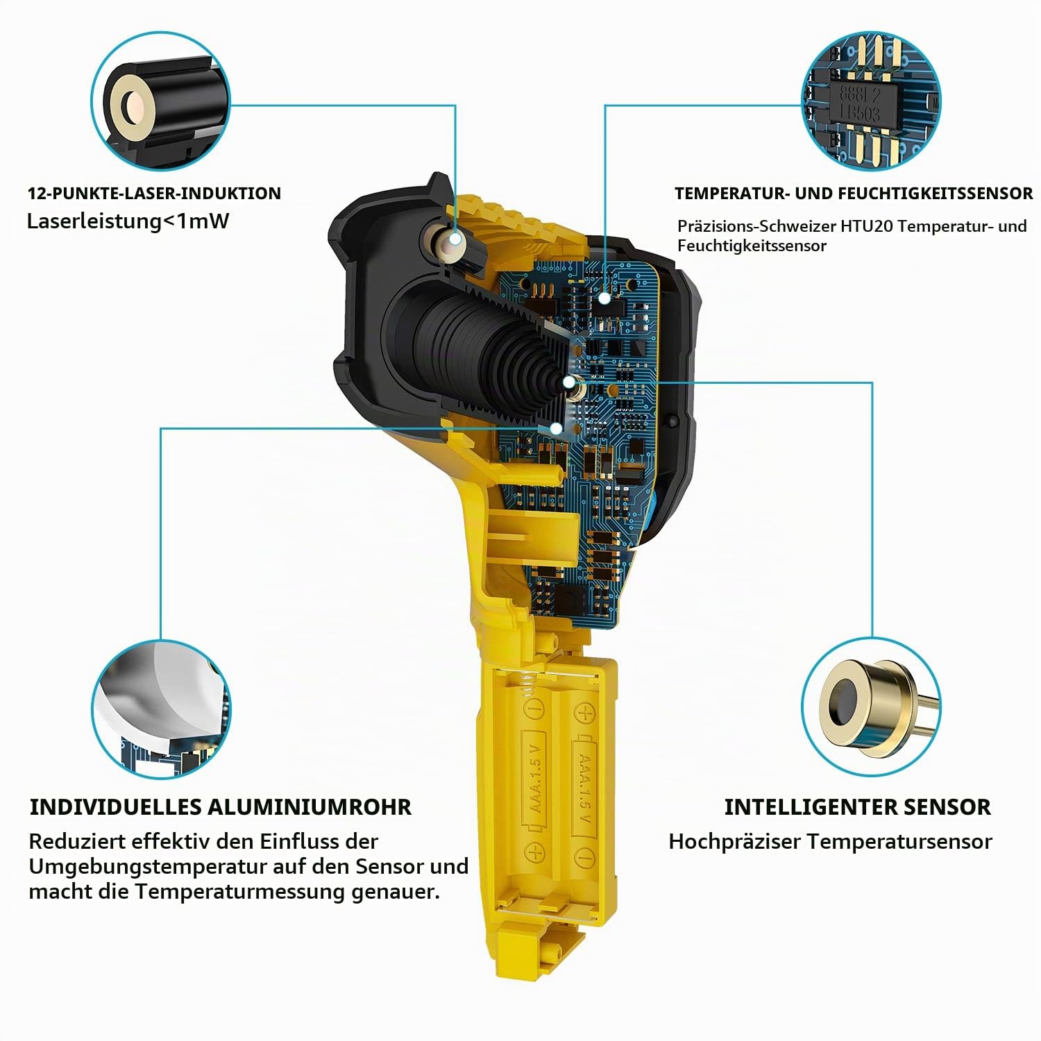Infrarot Thermometer MESTEK Laser Temperaturmessgerät Digital IR Pyrometer K-Sonde -50°C ~ 800°C Berührungslos mit Farbe lcd Alarmfunktion Einstellbarer Emissionsgradfür Küche Automotive Industrie