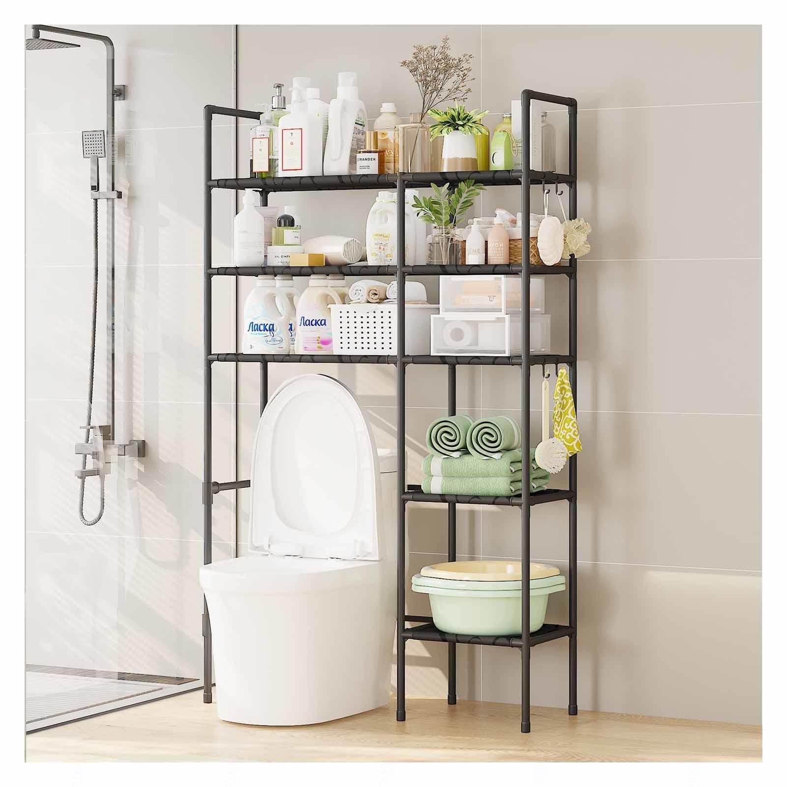 Mobile Sopra WC Salvaspazio, Scaffale Sopra Il WC Facile da Montare Salvaspazio Bagno per Piccoli Spazi,Black-5Tier
