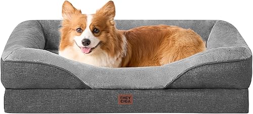 EHEYCIGA Cama para perro de espuma viscoelástica para tamaño mediano, sofá ortopédico para perro con lados y forro impermeable, sofá lavable para