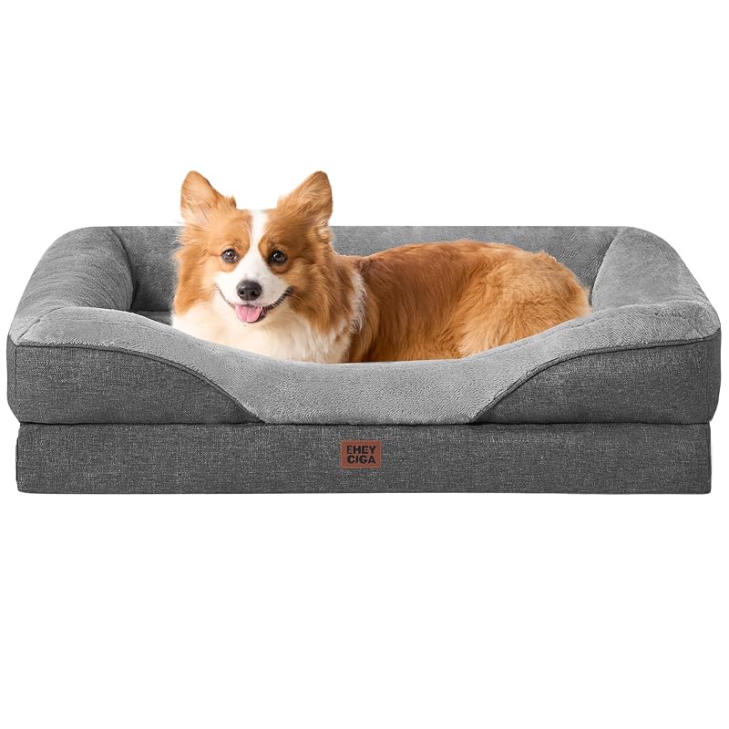 Cama sofá para cães EHEYCIGA com espuma de memória, Grey Grey, 88,9 x 55,88 x 16,51 cm