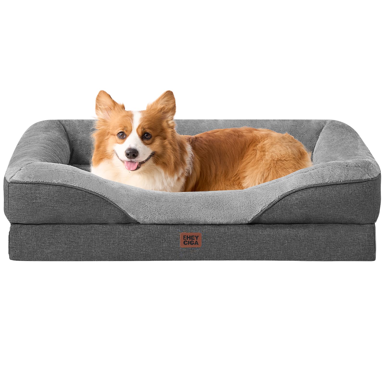 EHEYCIGA Memory Foam Cuccia Cane Interno Taglia Media, Impermeabile Divano per Cani Sfoderabile e Lavabile, Letto per Cani con 4 Bordi Rialzati, Grigio Scuro, 89x56x16.5cm
