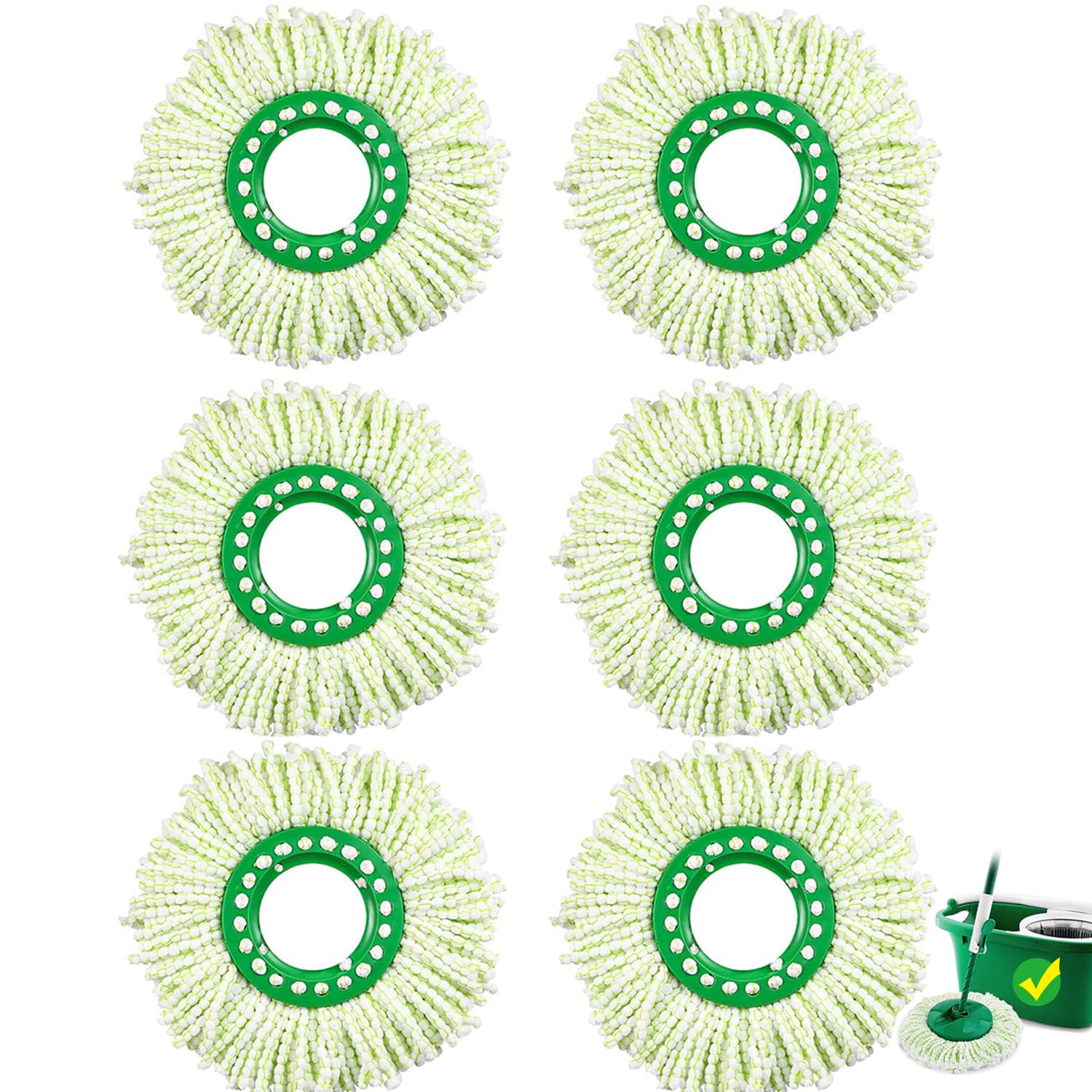 Alrens6 Pack Mop Head Replacement for Libman Tornado Spin Mop, Machine Washable Microfiber Mop Refill for Libman Tornado Spin Mop System, Reusable Mop Head for Hardwood Floor Cleaning (Green)