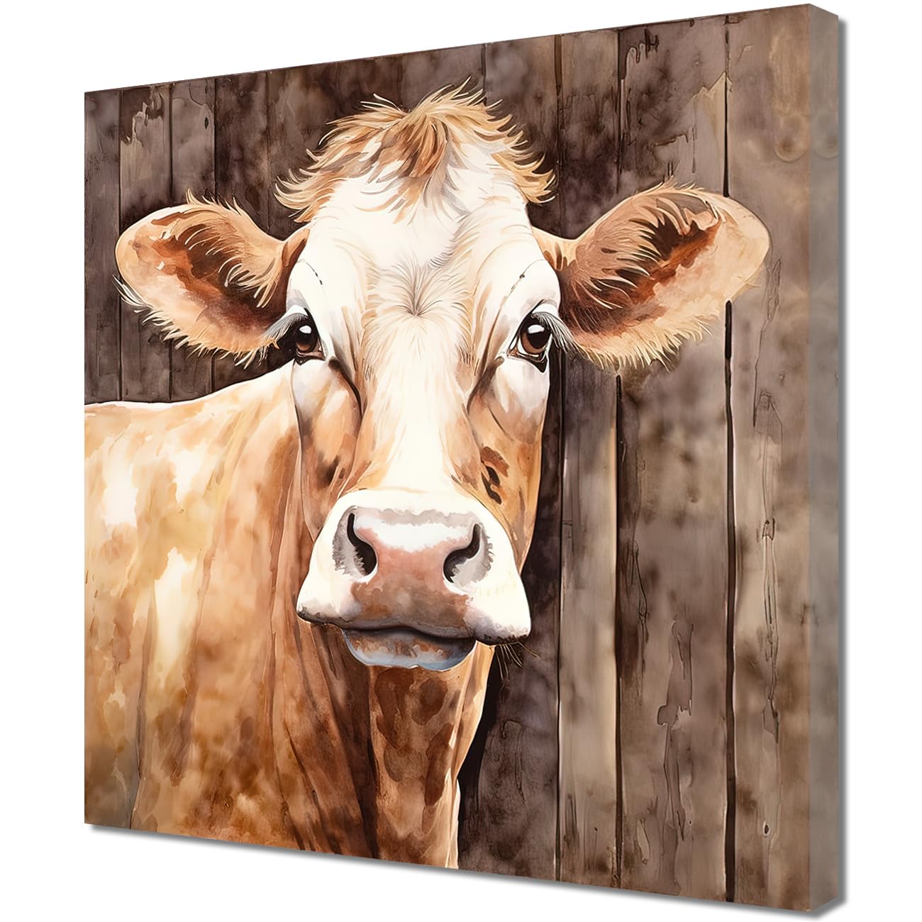 LMYSXAOZ Cow Canvas Art Decor Farm Artwork Prints Country Brown Cattle Pictures Cute Animal Poster for Home Wall Decoration (Brown,20.00" x 20.00")
