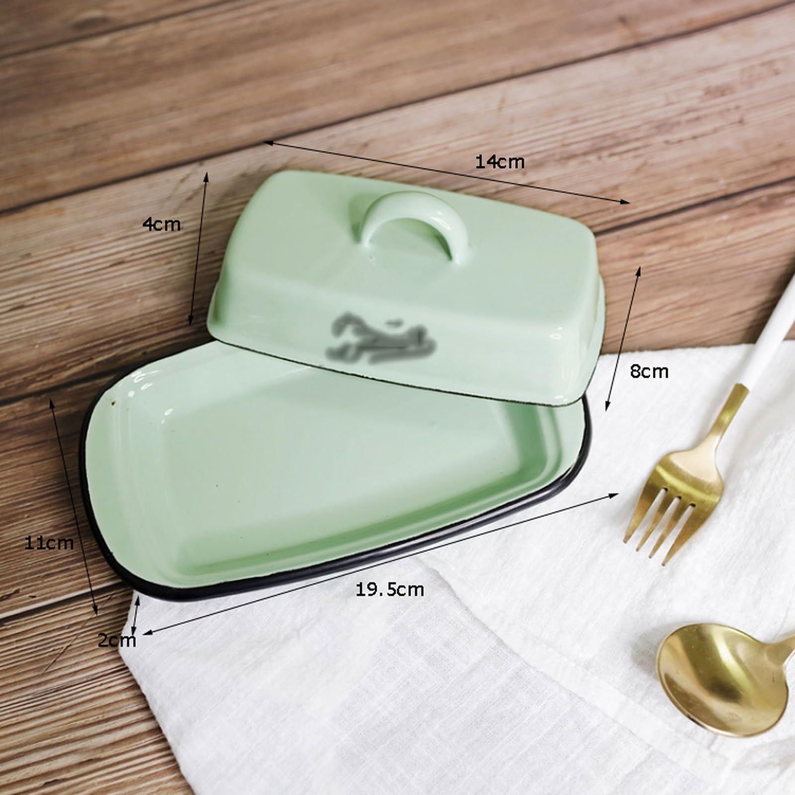 Beurrier vintage en émail avec couvercle – Plateau rétro bleu lac de 19,5 cm – Conservation du beurre et du fromage compatible avec la cuisinière