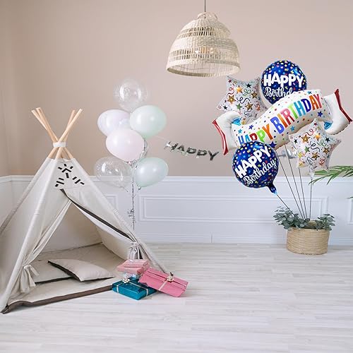Miniatura 3 de Juego de decoración de cumpleaños, globo colorido de feliz cumpleaños, globo de lámina de Mylar de estrella y círculo para niñas, niños y adultos,