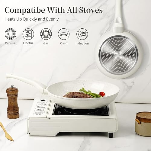 Miniatura 5 de Sartén antiadherente de 8 pulgadas, sartén antiadherente de cerámica blanca, sartén de tortilla de huevo segura y no tóxica, pequeña sartén