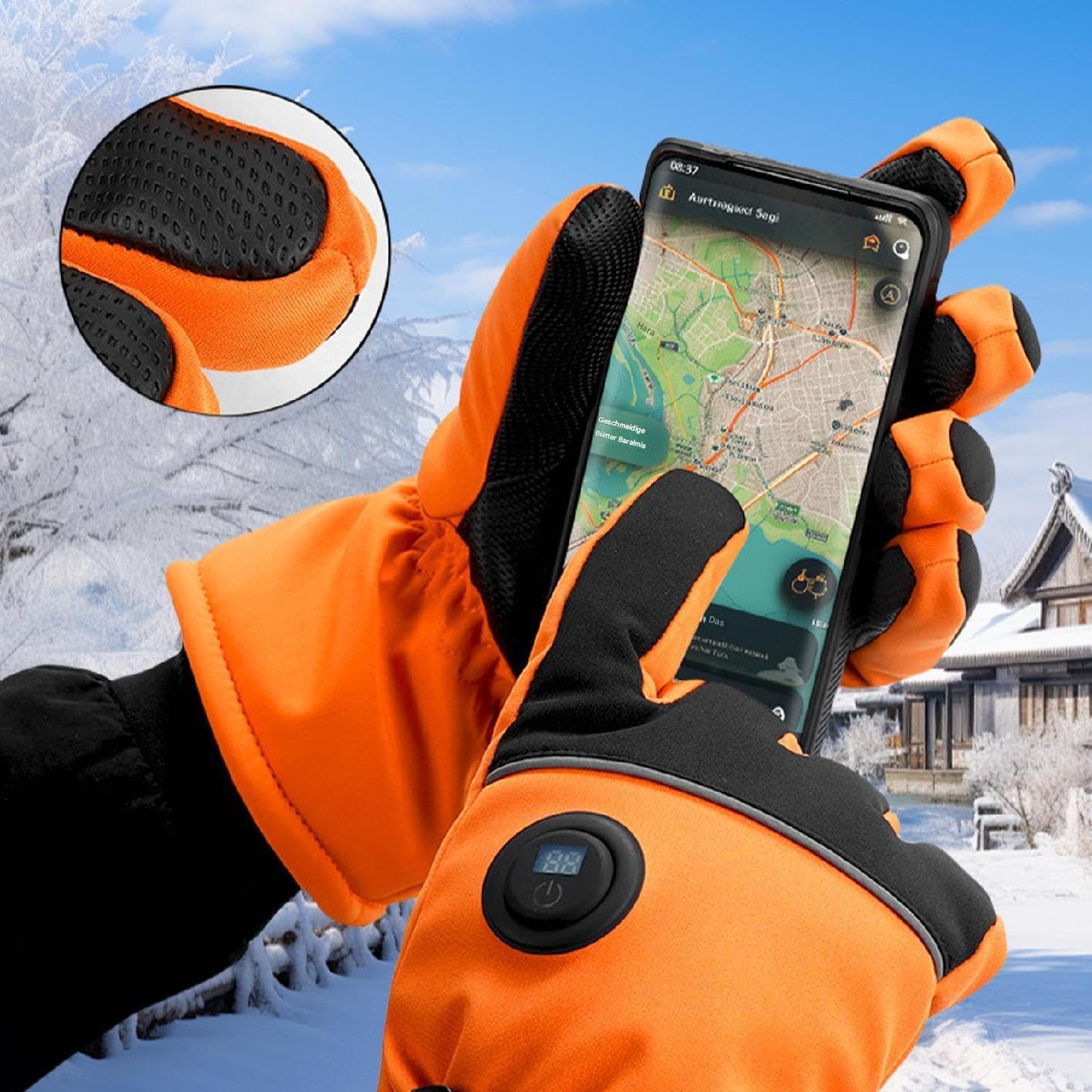 Guantes De Moto Térmicos,Guantes Térmicos para Hombres Guantes de esquí | Guantes para correr con calefacción, reflectantes, recargables, impermeables, con pantalla táctil, para conducir,
