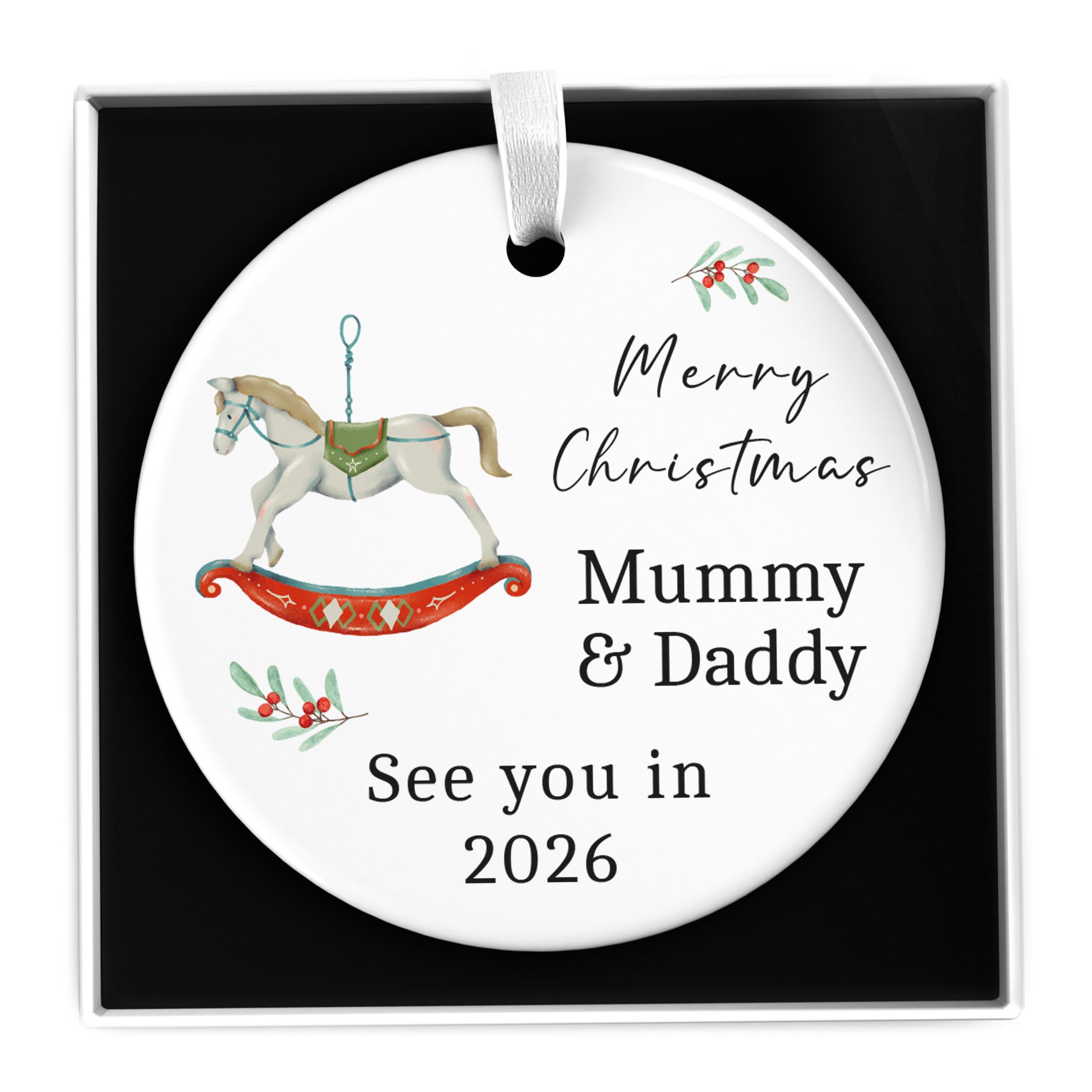 Beecreative Personalised Baby Bump Christmas Decoration, Parents To Be Gifts, Mum To Be Dad To Be, Ceramic Ornament With Gift Box