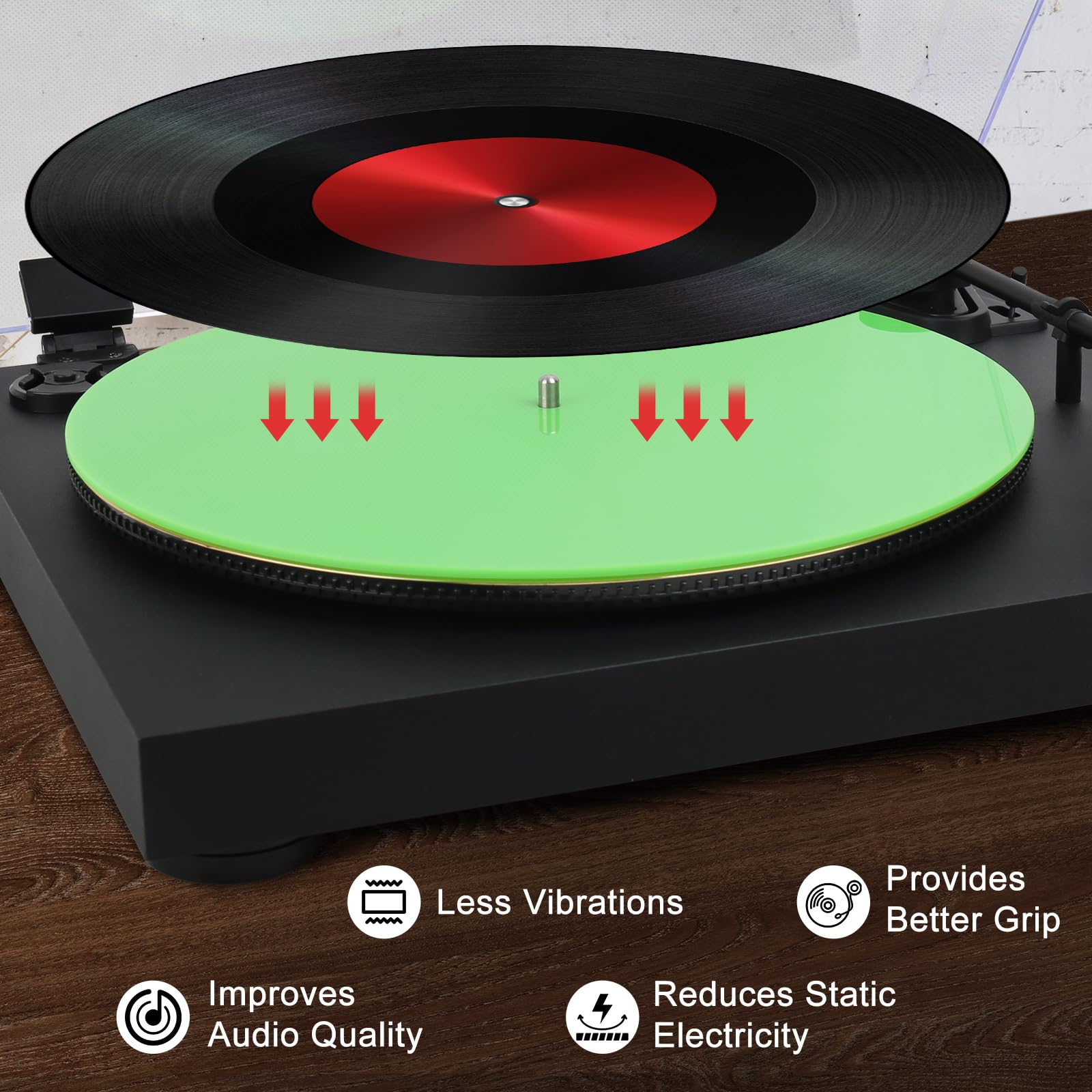 Acrylic Turntable Platter Mat for All Vinyl Player 12" Anti Vibration Record Slipmat, Green - Image 4