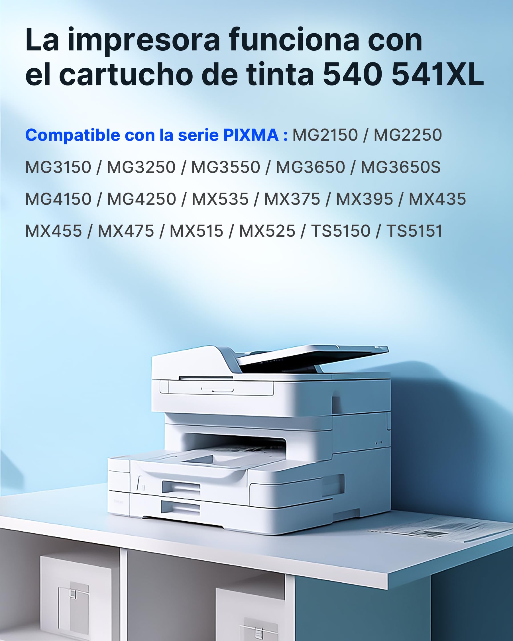 PG540 XL CL541 XL Tinta Impresora para Canon 540 y 541 sustitución Cartuchos para Canon 540 541 XL para Canon TS5150 para Pixma MG3650S MG3650 MG3600 MG4250 MX475 TS5100 MG3150 (Negro y Colour)