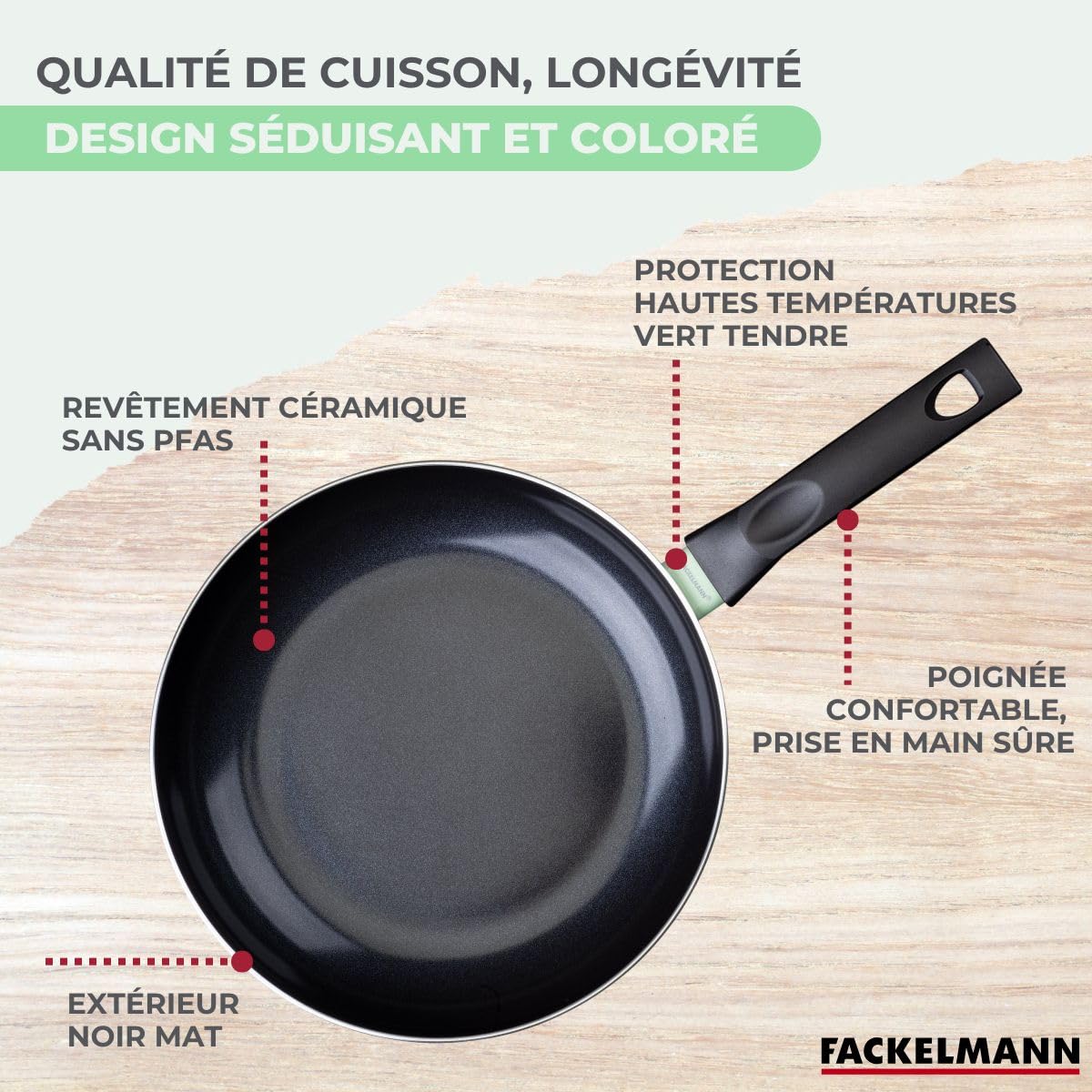 Fackelmann Set 4 poêles céramique 16/20/24/28 cm et 6 ustensiles