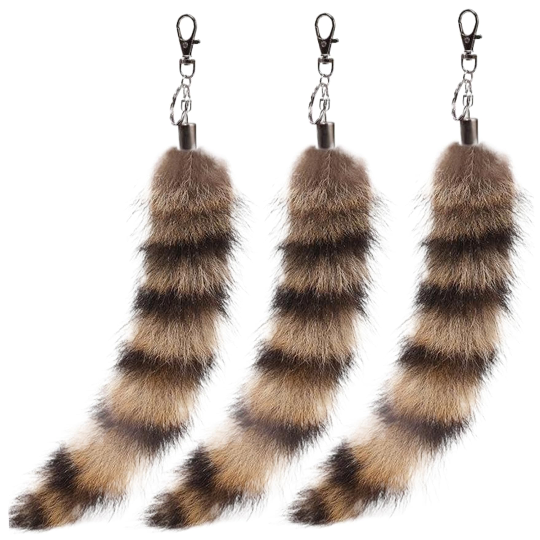 Xdyyjrasa Realistic Fluffy Raccoon Tail Keychain 3PCS – Soft Comfortable Therian Tail for Handbag Keyring Cosplay Christmas Accessory/10x2