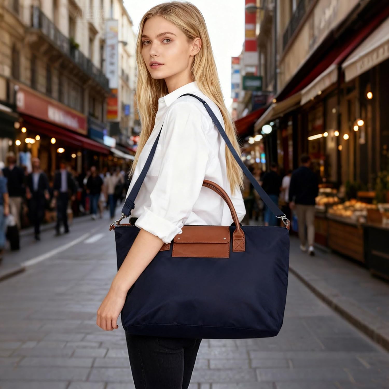 Gladdon Large Nylon Tote Bag for Women Zipper Travel Purses with Shoulder Strap