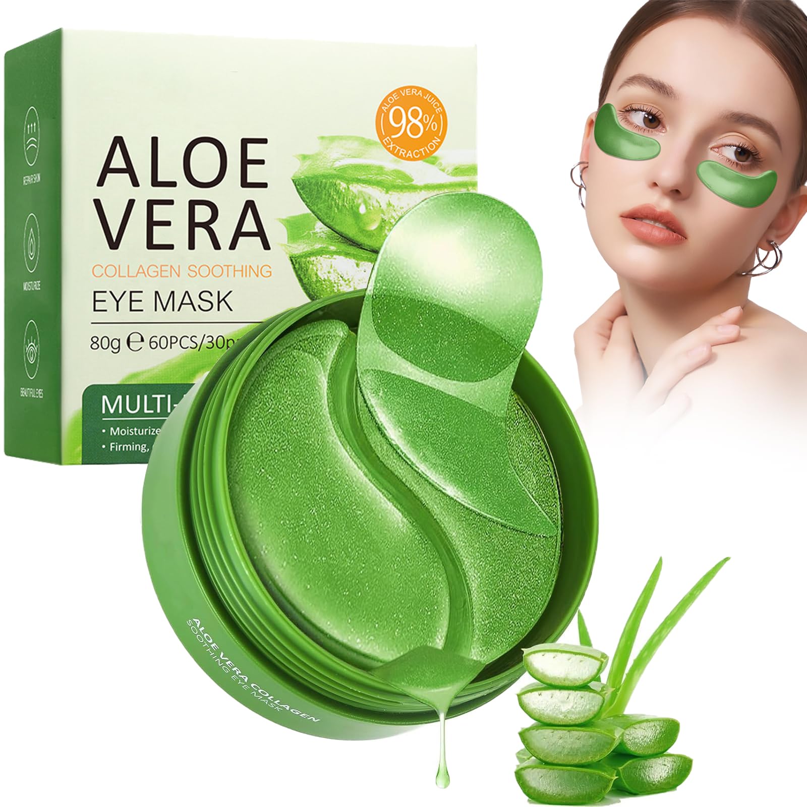 60 PCS Aloe Vera Eye Masks, Under Eye Gel Patches