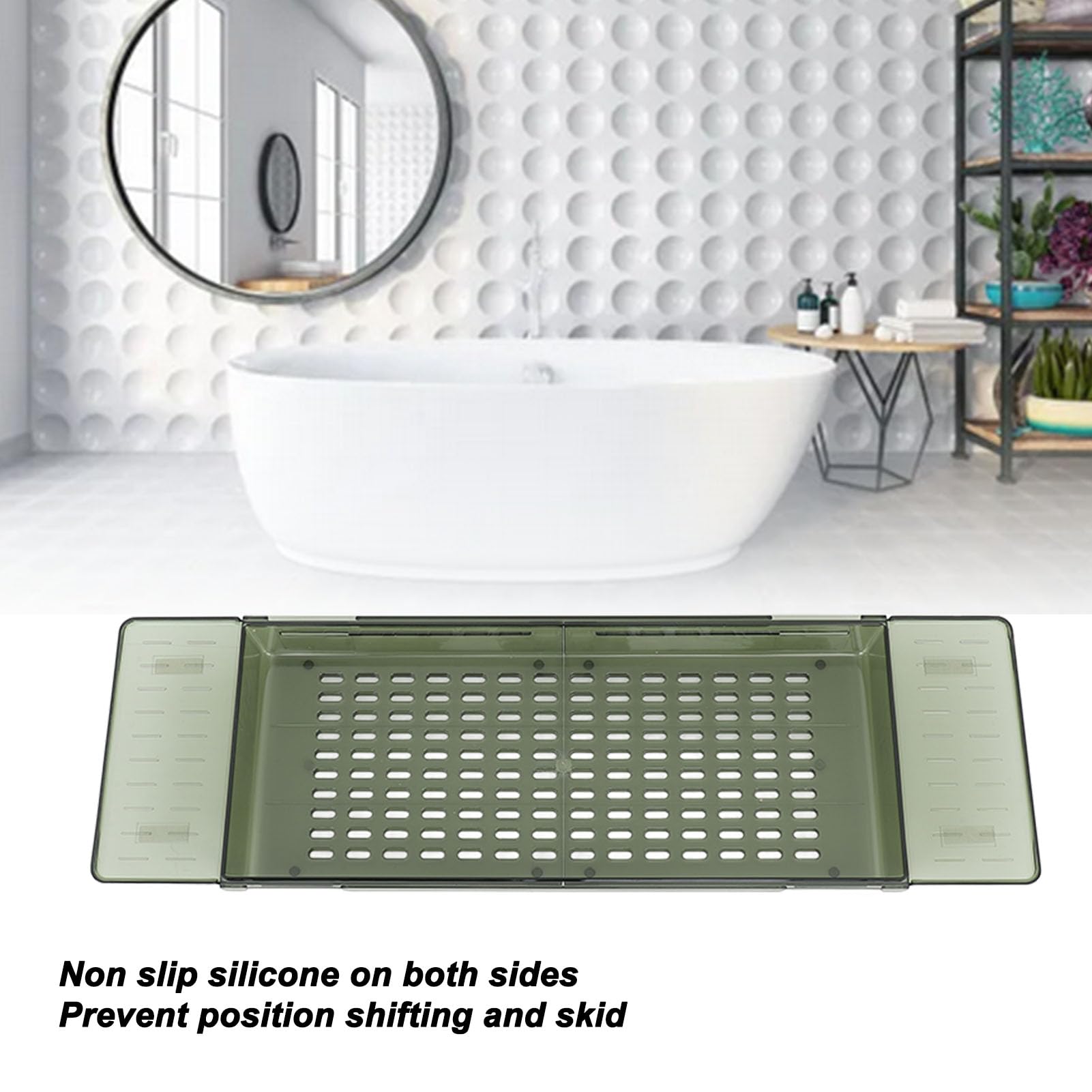 AUNMAS Ausziehbare Badewannenablage, Große Kapazität Abflussdesign Wasserdicht PET Material Badezimmer Organizer für Badewanne Toilette