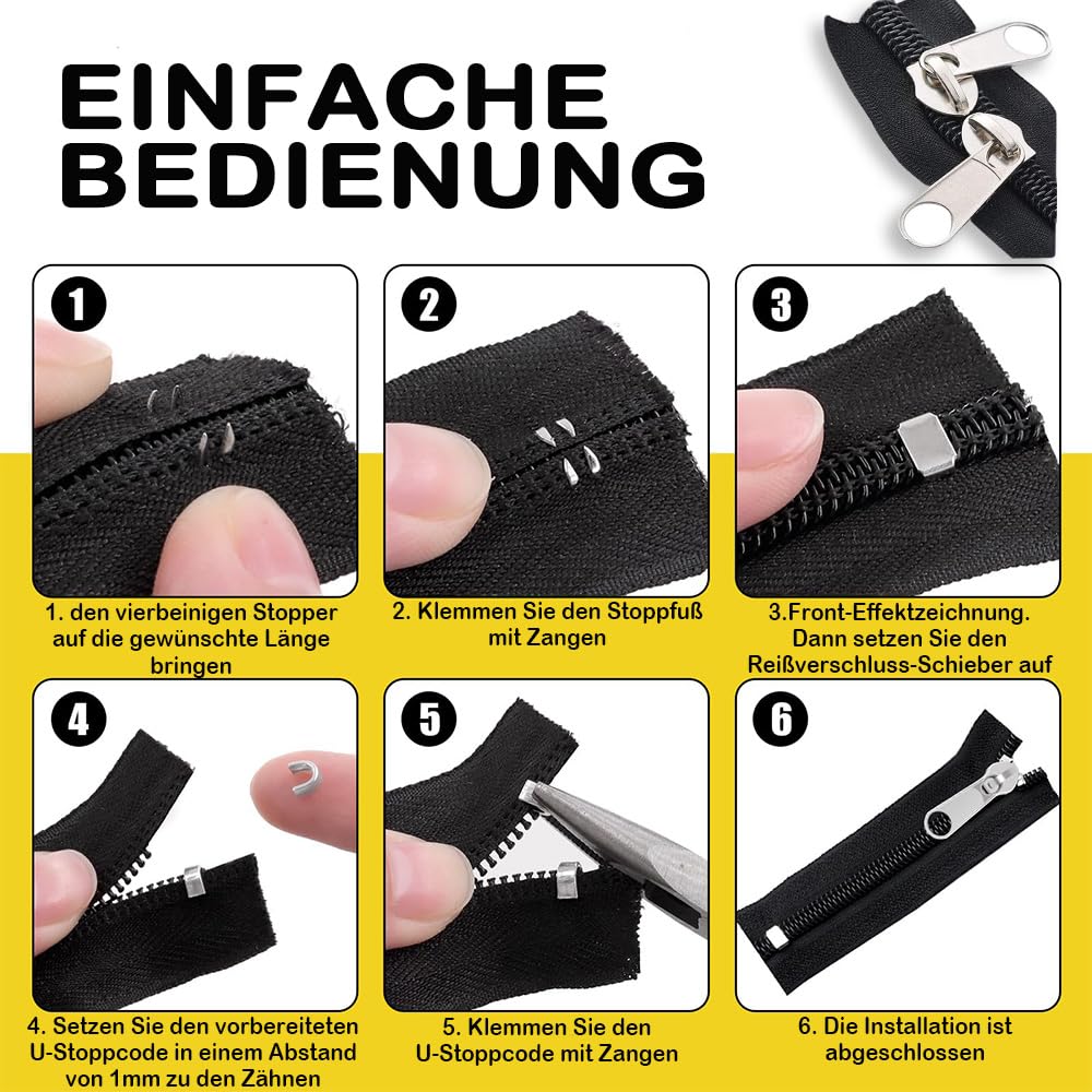 Exquilnova 255 Stück Reißverschluss Reparatur Set, Reißverschluss Zipper Ersatz, Zipper Repair Kit mit Reissverschluss, Zange und Ersatzteile, für Jacke, Zelt, Gepäck, DIY (3 Größen: #3/5/8) Küche, Haushalt & Wohnen