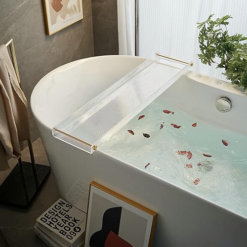 Miniatura 7 de Bandeja de bañera de acrílico para bañera, bandeja de bañera antideslizante con asas doradas cepilladas