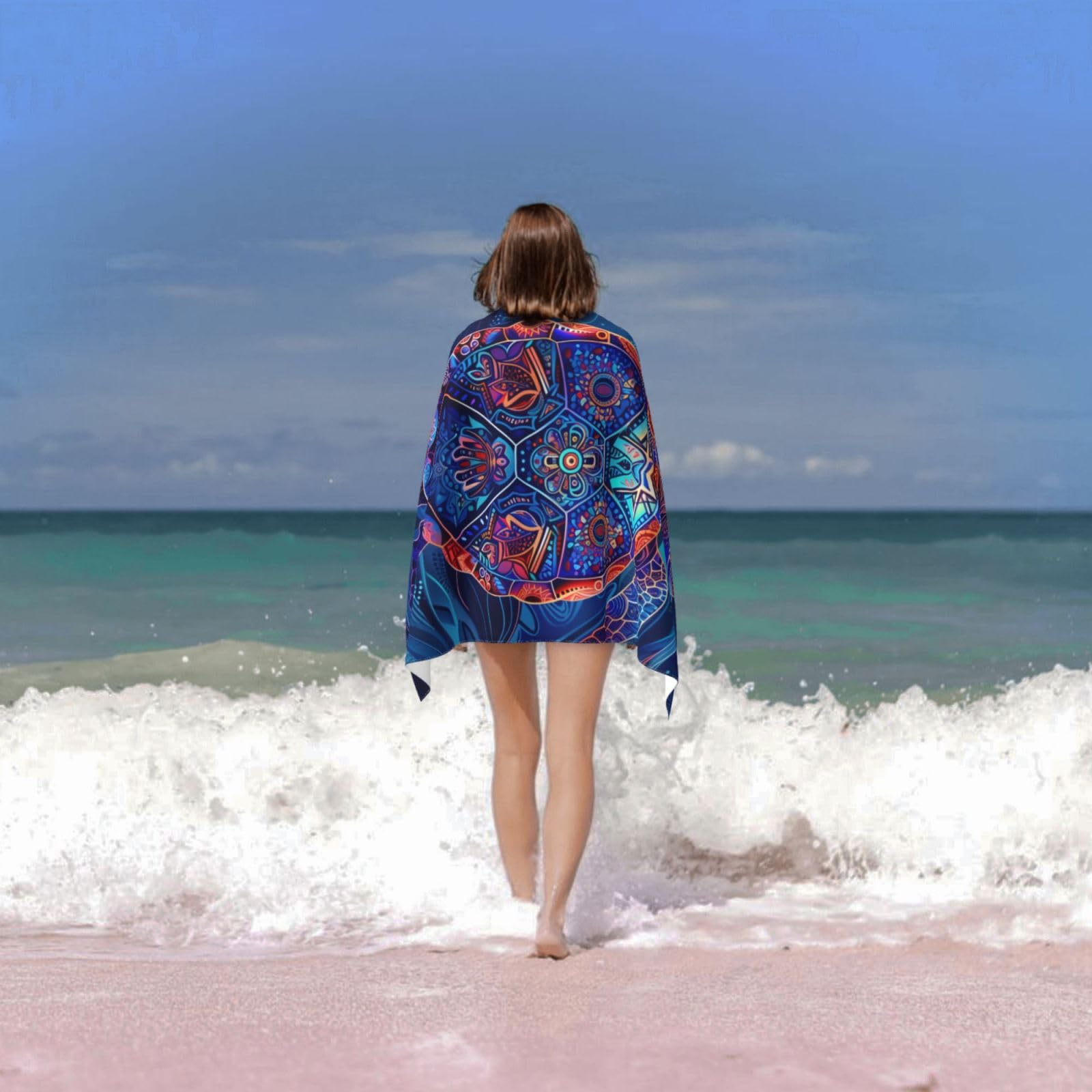 Sea Turtle Pattern Microfiber Beach Towel - 52"x32", Ultra Absorbent, Quick Dry, Sand Free - View #3