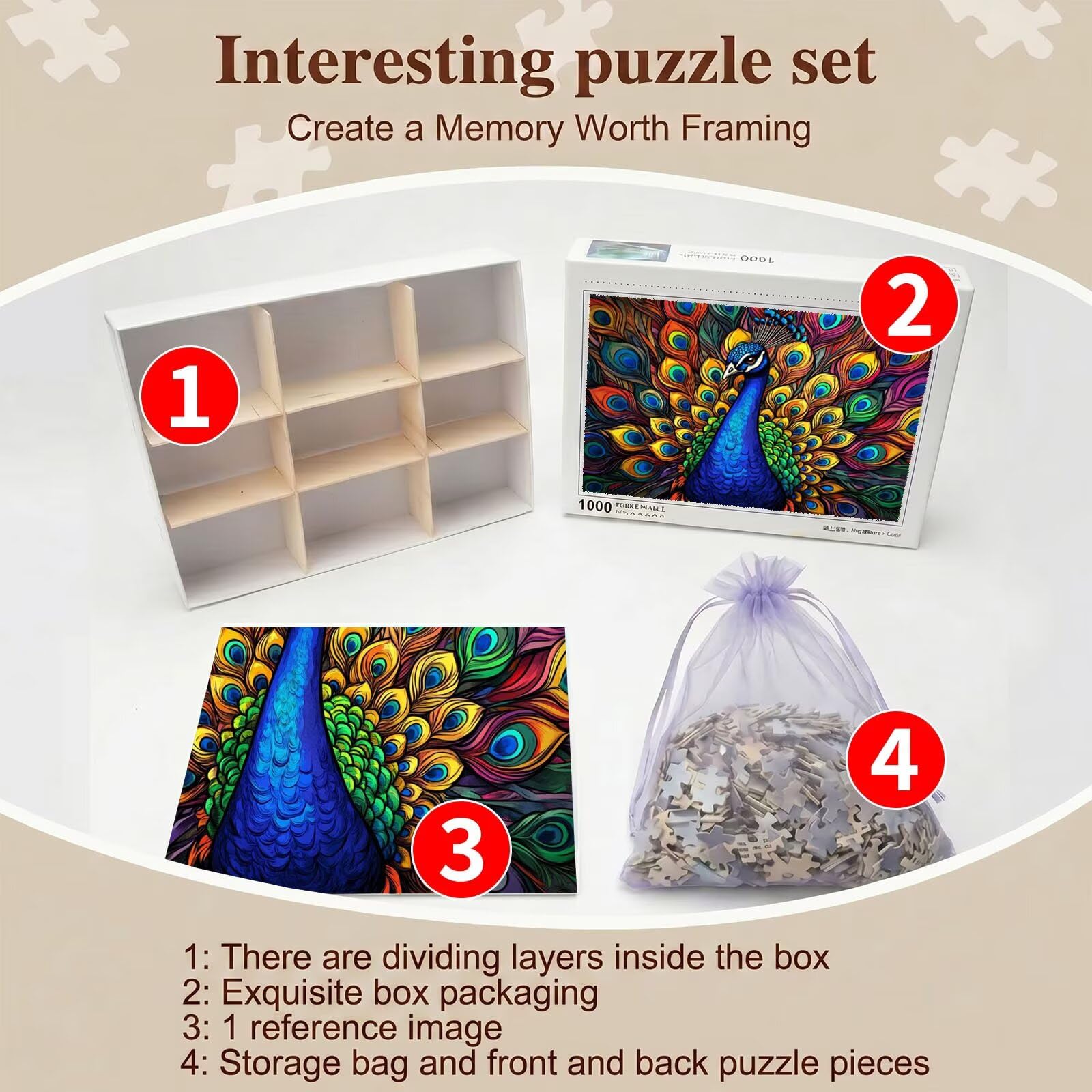 Pavone bellezza Puzzle 2000 Pezzi per Adulti, Puzzle in Legno - Collezione Classica con Poster Incluso -Sfida di Concentrazione e Passatempo Antistress, Gioco Educativo per Famiglia, 99 x 70 cm f0-591