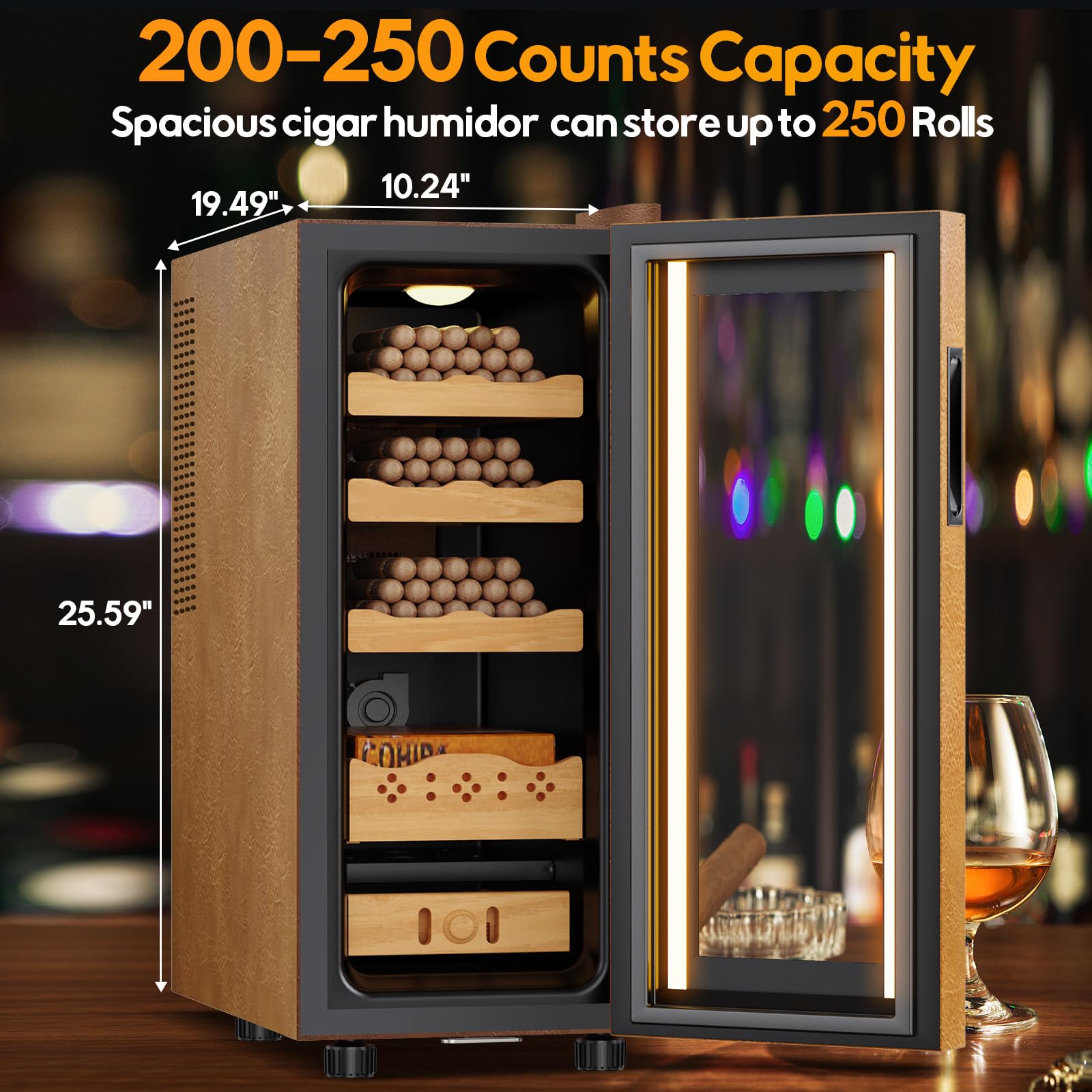 Velieta 35l Upgraded Electric Humidor With Leather, 250 Counts Large Capacity,Thermostatic Electric Cooler Cabinet With Digital LED Screen, Safety Lock,Smart Humidity & Temp Control, Gifts For Men on Fridge.com - View 6