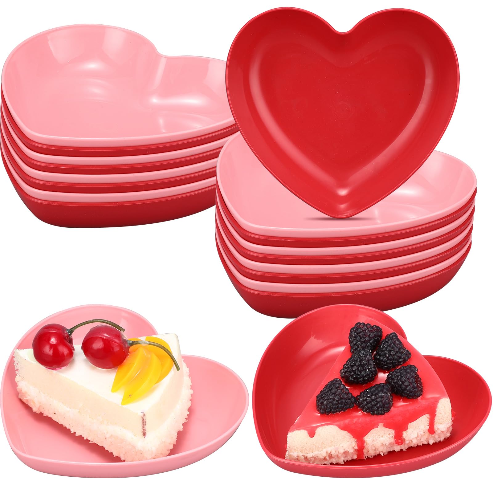 12 Pcs Valentine's Day Heart Shaped Bowls 5.7 Inch Heart Shaped Wheat Straw Small Snack Dessert Dishes Salad Plates for Dinner Appetizer Sauce Dish Dipping Snack Fruit Dessert Steak Serving (Pink,Red)