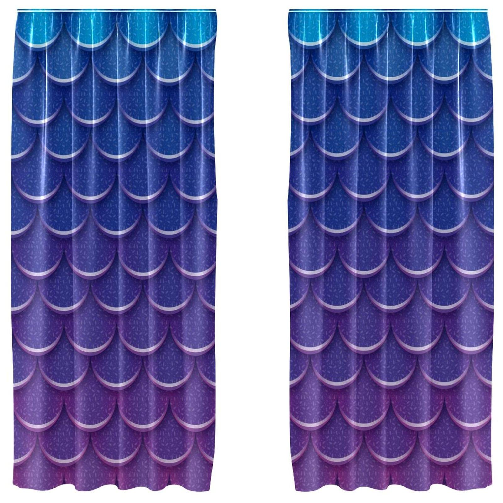 Cortinas de escamas de sirena azul púrpura juego de 2 paneles ligeros con bolsillo para barra