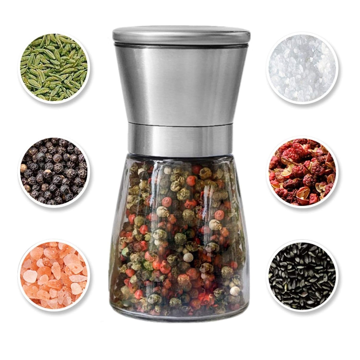 P Plus Fire Manual Salt and Pepper Mills Adjustable Ceramic Core Salt Grinder and Pepper Mill Stainless Steel Salt or Pepper Grinder Top Spice Mill Adjustable Coarseness (Set of 1)-image-49
