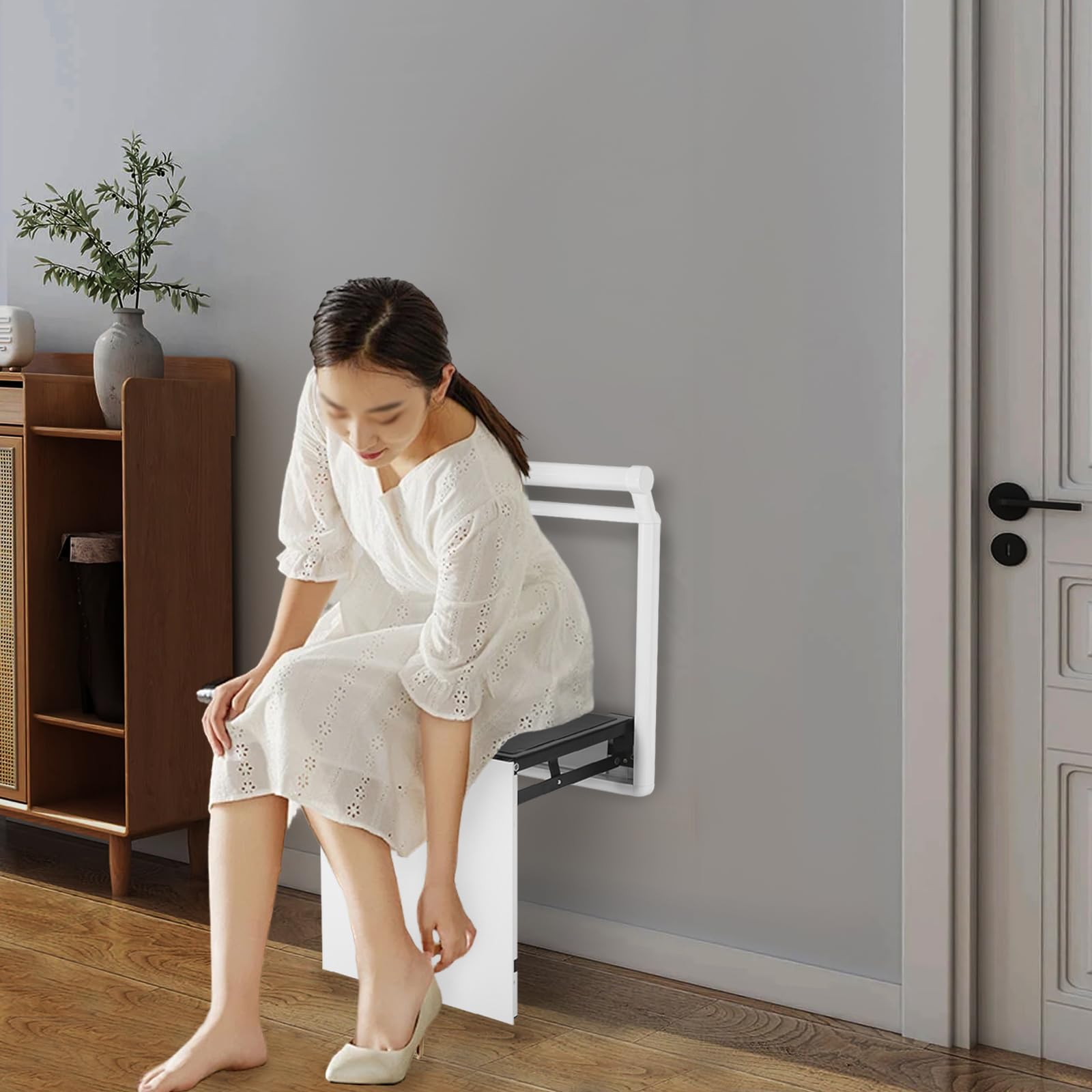 Asiento de ducha plegable, montaje en pared, silla de baño con almohadillas antideslizantes, marco de metal, asiento plegable para porches, pasillos, baños, embarazadas, ancianos, capacidad de carga