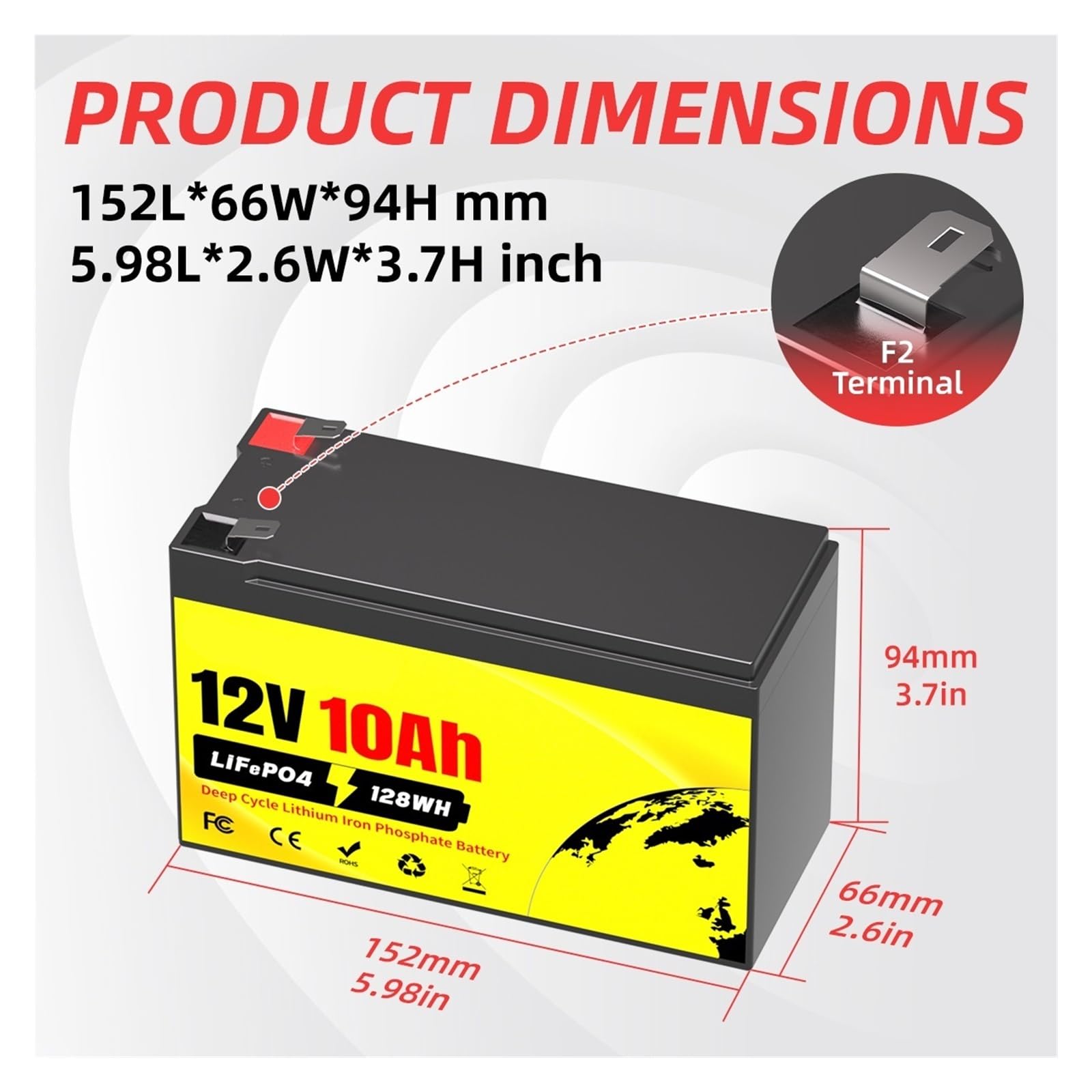 Batteria Al Litio Ricaricabile Da 12,8 V 300 Ah LiFePO4 Con 200 A BMS | Batteria al litio ferro fosfato da 4000-15000 cicli profondi(12V 10Ah)