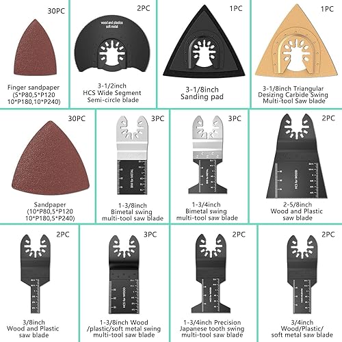 Miniatura 3 de Protoiya 87 cuchillas oscilantes para herramientas, multiherramienta de liberación rápida de plástico de metal de madera, accesorios con papel