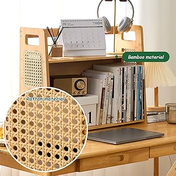 Amazon.co.jp: JIAOCKJIAO ラタン製机上ラック、多目的卓上整理棚、2段